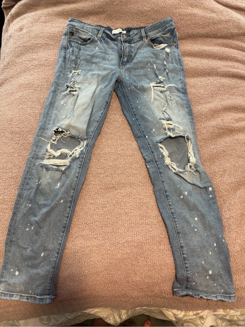 Kancan Jeans 13/30 Distressed Ripped Boyfriend Jeans Paint Splatter Denim